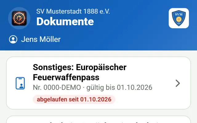 Screenshot Documents with expiry warning in svscore
