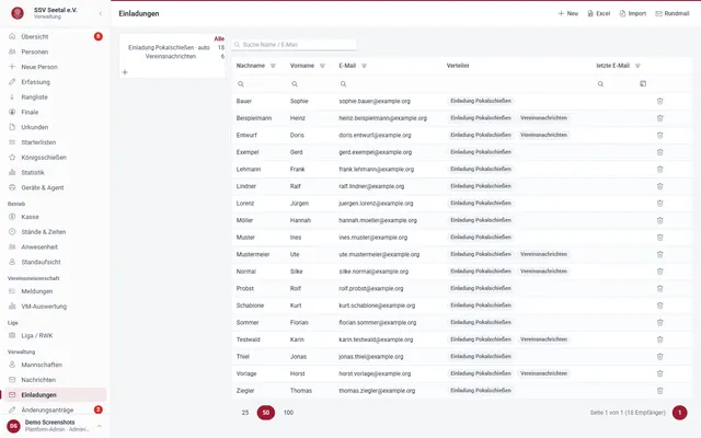 Screenshot Invitations & messages in svscore