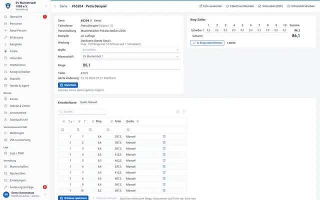 Screenshot Score entry by barcode in svscore