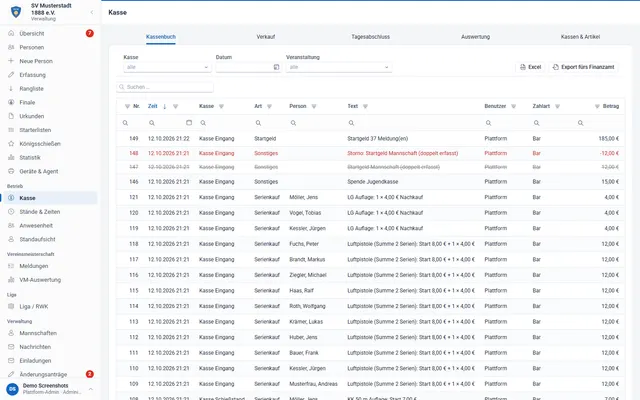 Screenshot Cash desk in svscore