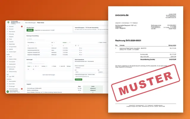 Screenshot Invoices & subscription in svscore