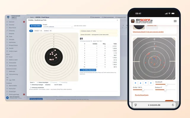 Target scoring in the admin area and on the iPhone