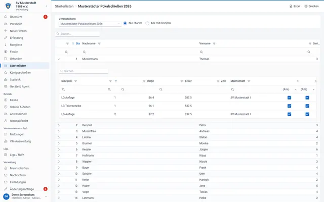 Screenshot Starter lists with series in svscore